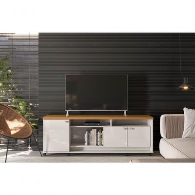 Bancada Dallas Suporte Para Tvs C/ 3 Portas E Nichos - Off White Perolizado/jequitiba