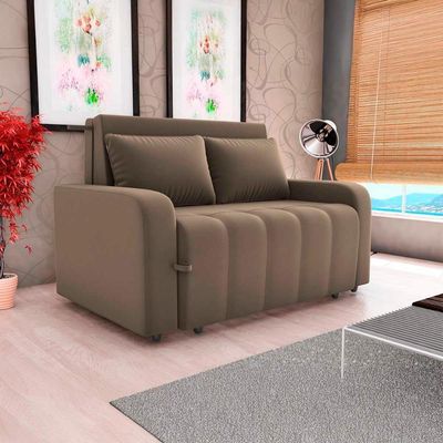 Sofá Cama Compacto 2 Lugares 1,38 Larg Amora New Matrix Veludo Capuccino