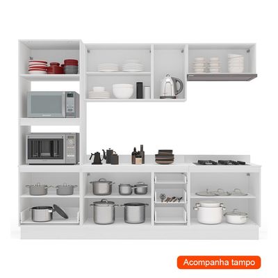 Cozinha Completa com Tampo e Rodapé Meena 10 Portas 4 Gavetas Azul e Branca
