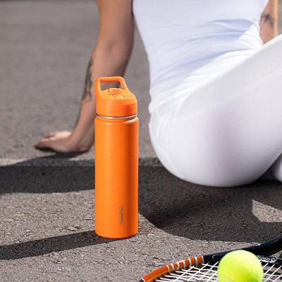 Garrafa Térmica com Canudo 650ml Tramontina Laranja Squeeze Aço Portátil
