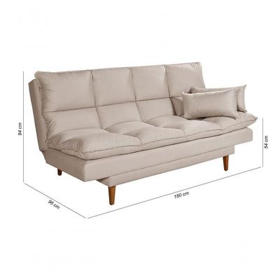 Sofá Cama Andorra 3 Lugares Império Reclinável Casal Pés Madeira Suede Areia 376