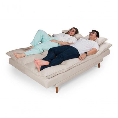 Sofá Cama Andorra 3 Lugares Império Reclinável Casal Pés Madeira Suede Areia 376