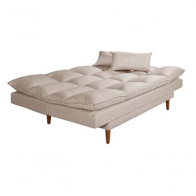 Sofá Cama Andorra 3 Lugares Império Reclinável Casal Pés Madeira Suede Areia 376