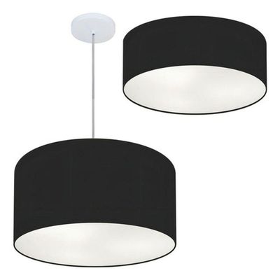 Kit Plafon Cilíndrico Md-3005 E Pendente Md-4019 Cúpula Em Tecido 40cm Preto - Bivolt