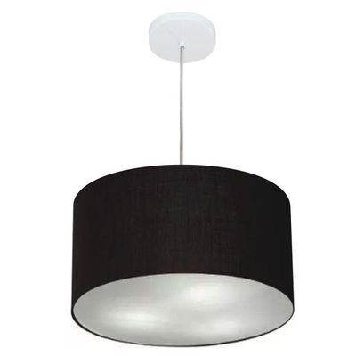 Kit Plafon Cilíndrico Md-3005 E Pendente Md-4019 Cúpula Em Tecido 40cm Preto - Bivolt