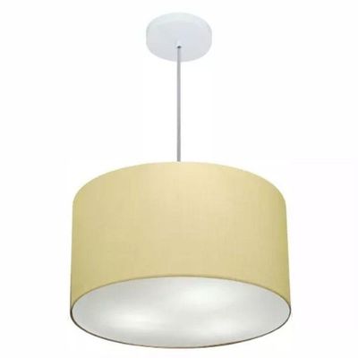 Kit Plafon Cilíndrico Md-3005 E Pendente Md-4019 Cúpula Em Tecido 40cm Algodão Crú - Bivolt