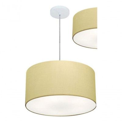 Kit Plafon Cilíndrico Md-3005 E Pendente Md-4019 Cúpula Em Tecido 40cm Algodão Crú - Bivolt