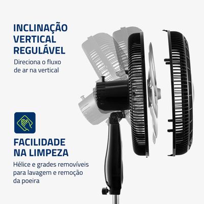 Ventilador Coluna 40cm Super Turbo Tech Mondial Preto e Prata 140W VTX-40C-8P-CR 110