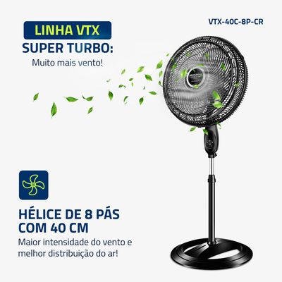 Ventilador Coluna 40cm Super Turbo Tech Mondial Preto e Prata 140W VTX-40C-8P-CR 110