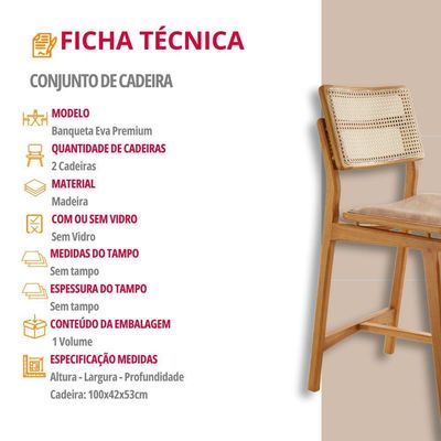 Conjunto Com 2 Banquetas Eva Premium Milano Imbuia Natural