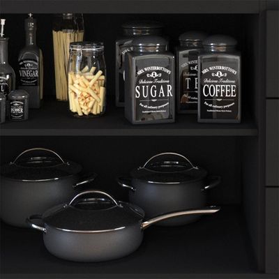 Balcão Para Cooktop 1,20m 5 Bocas 2 Portas E 3 Gavetas Turim Preto