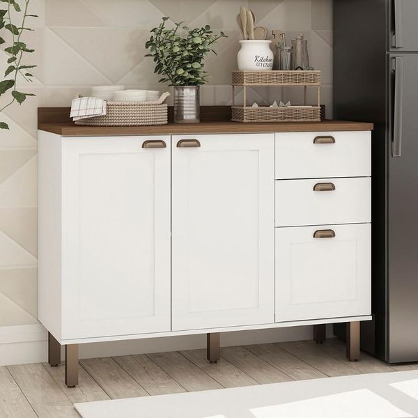Balcão De Cozinha Genialflex Iluminata 120cm Sem Tampo Bco
