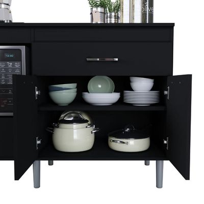 Balcão Para Cooktop 1,40m 5 Bocas 2 Portas Turim Preto