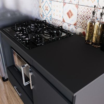 Balcão Para Cooktop 1,05m 4 Bocas 1 Nicho Com 1 Porta E Gaveta Turim Preto