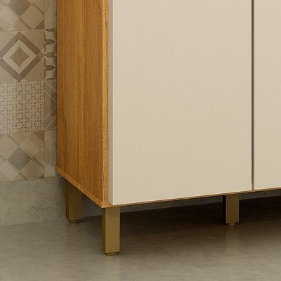 Balcão De Cozinha Madeira 3 Portas E 2 Gavetas Dakota Valdemóveis Cinamomo E Off White