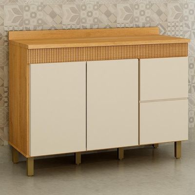 Balcão De Cozinha Madeira 3 Portas E 2 Gavetas Dakota Valdemóveis Cinamomo E Off White