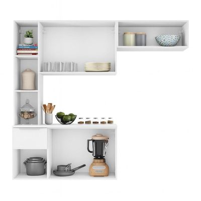 Armário De Cozinha Compacta Com Balcão Sofia Multimóveis V2001 - Branco Branco
