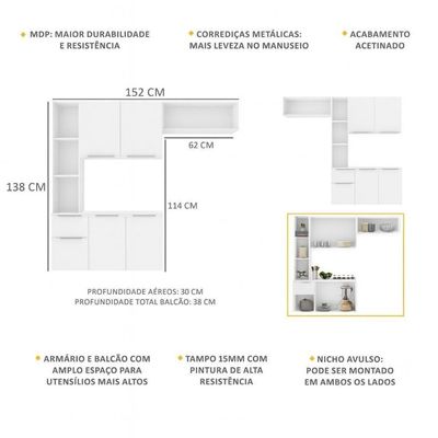 Armário De Cozinha Compacta Com Balcão Sofia Multimóveis V2001 - Branco Branco