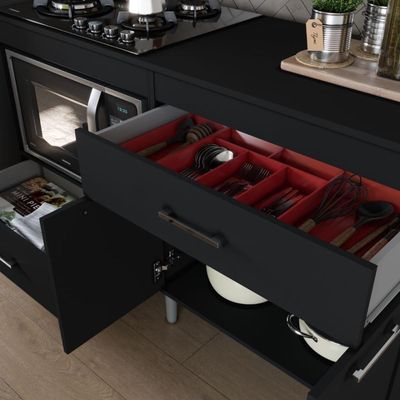 Balcão Para Cooktop 1,40m 5 Bocas 2 Portas Turim Preto Preto