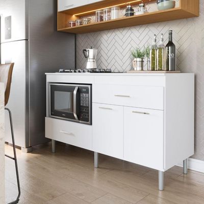 Balcão Para Cooktop 1,40m 5 Bocas 2 Portas Turim Branco Branco