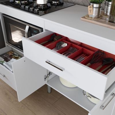 Balcão Para Cooktop 1,40m 5 Bocas 2 Portas Turim Branco Branco