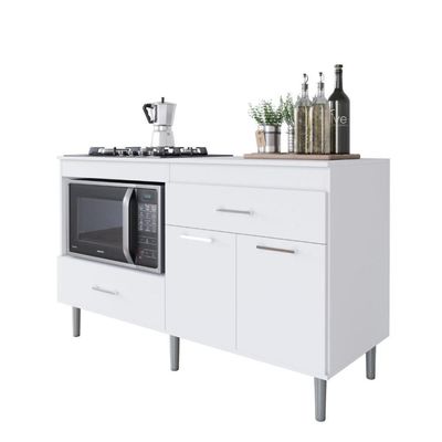 Balcão Para Cooktop 1,40m 5 Bocas 2 Portas Turim Branco Branco