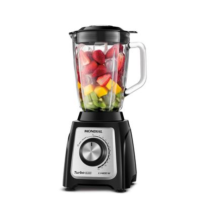 Liquidificador Turbo Glass Jarra de Vidro Mondial Preto e Inox 1400W L-1400 GI 220