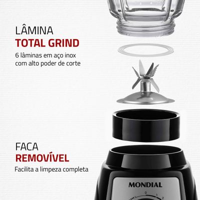 Liquidificador Turbo Glass Jarra de Vidro Mondial Preto e Inox 1400W L-1400 GI 220
