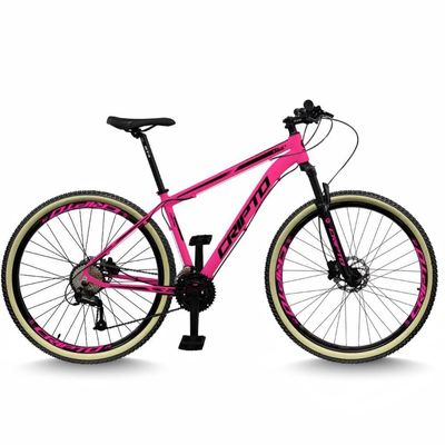 Bicicleta Aro 29 Cripto 24 Marchas Freios Disco E Suspensão Pneu Bege - Rosa/preto - 19" Rosa/preto
