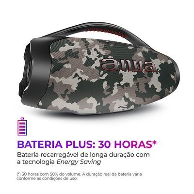 Caixa de Som Boombox Plus AIWA BBS-01-BG 200W Bluetooth 30H IP66 USB Cinza BIV