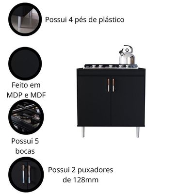 Balcão Cooktop Turim 2 Portas - Movelove Preto