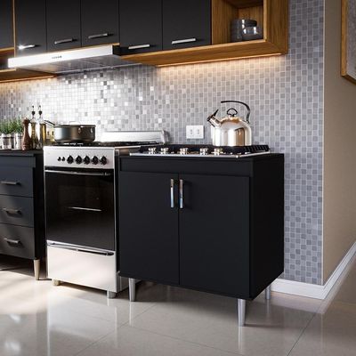 Balcão Cooktop Turim 2 Portas - Movelove Preto