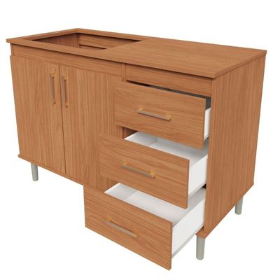 Balcão Para Cooktop 1,20m 5 Bocas 2 Portas E 3 Gavetas Turim Nature