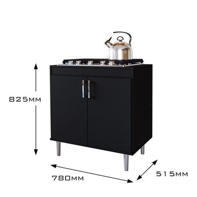 Balcão Para Cooktop 0,80m 5 Bocas 2 Portas Turim Preto