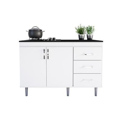 Balcão Em Mdp Para Cooktop 1,20m 5 Bocas 2 Portas E 3 Gavetas Turim Branco Branco