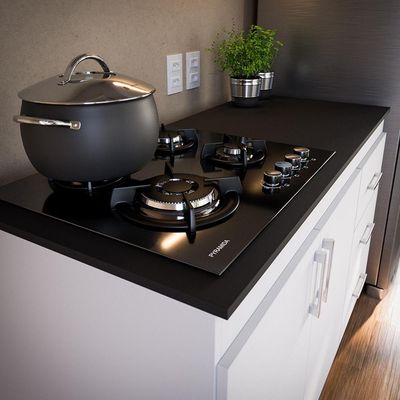 Balcão Em Mdp Para Cooktop 1,20m 5 Bocas 2 Portas E 3 Gavetas Turim Branco Branco