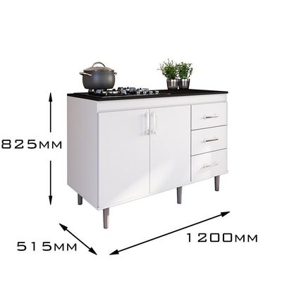 Balcão Em Mdp Para Cooktop 1,20m 5 Bocas 2 Portas E 3 Gavetas Turim Branco Branco