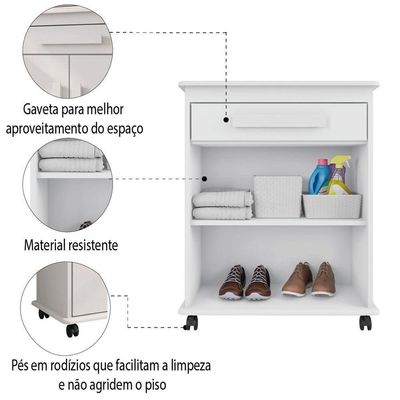 Armário Balcão Multiusocom Rodízios Chile Branco RV Móveis