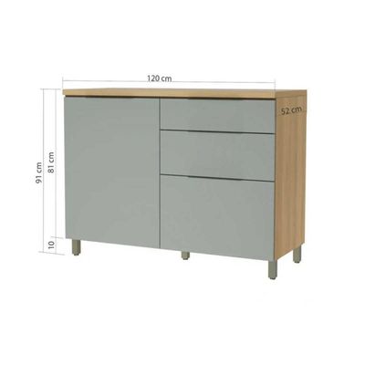 Armário de Cozinha Modulado Balcão Marquesa 1 Porta e 3 Gaveta c/ Tampo 120cm Nature/Verde - Nesher