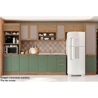 Balcão de Cozinha Botanic M624 c/ 2 Portas e 3 Gavetas 120cm Nogueira/Verde Oliva - Kappesberg