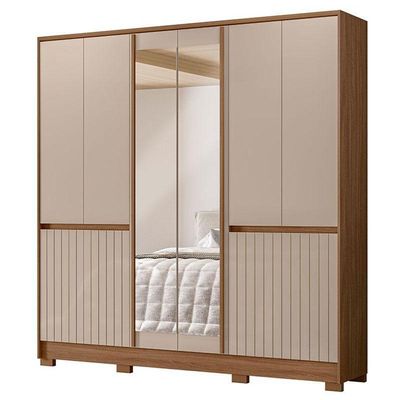 Guarda Roupa Casal Ambiente Alasca 10 Portas Carvalho Fendi Com Espelho - Moval