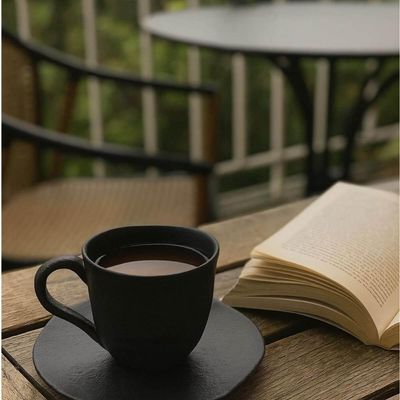 Xícara de Café 120ml Com Pires Orgânico Cerâmica Preto Matte Porto Brasil