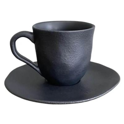 Xícara de Café 120ml Com Pires Orgânico Cerâmica Preto Matte Porto Brasil