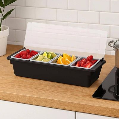 Kit 2 Porta Condimentos 4 Divisórias Profissional Weck Barman Organizador Frutas Especiarias Preto