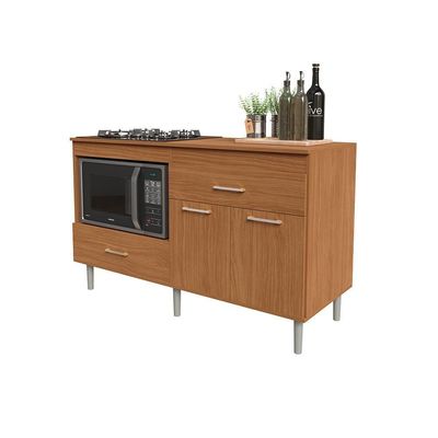 Balcão Para Cooktop 1,40m 5 Bocas 1 Nicho Com 2 Portas E 2 Gavetas Turim Nature Lojas Movelove