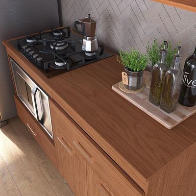 Balcão Para Cooktop 1,40m 5 Bocas 1 Nicho Com 2 Portas E 2 Gavetas Turim Nature Lojas Movelove