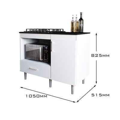 Balcão Para Cooktop 1,05m 4 Bocas 1 Nicho Com 1 Porta E Gaveta Turim Branco