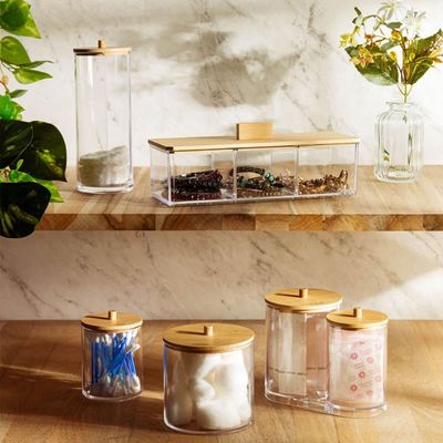 Kit 5 Caixas para Chá Organizador 3 Divisórias Plástico Tampa Bambu Lyor Joias Escritório