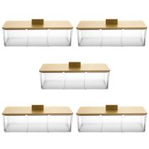 Kit 5 Caixas para Chá Organizador 3 Divisórias Plástico Tampa Bambu Lyor Joias Escritório