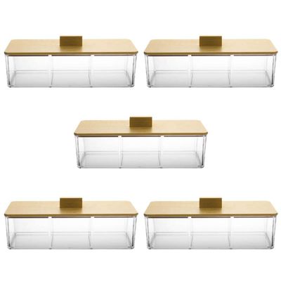 Kit 5 Caixas para Chá Organizador 3 Divisórias Plástico Tampa Bambu Lyor Joias Escritório